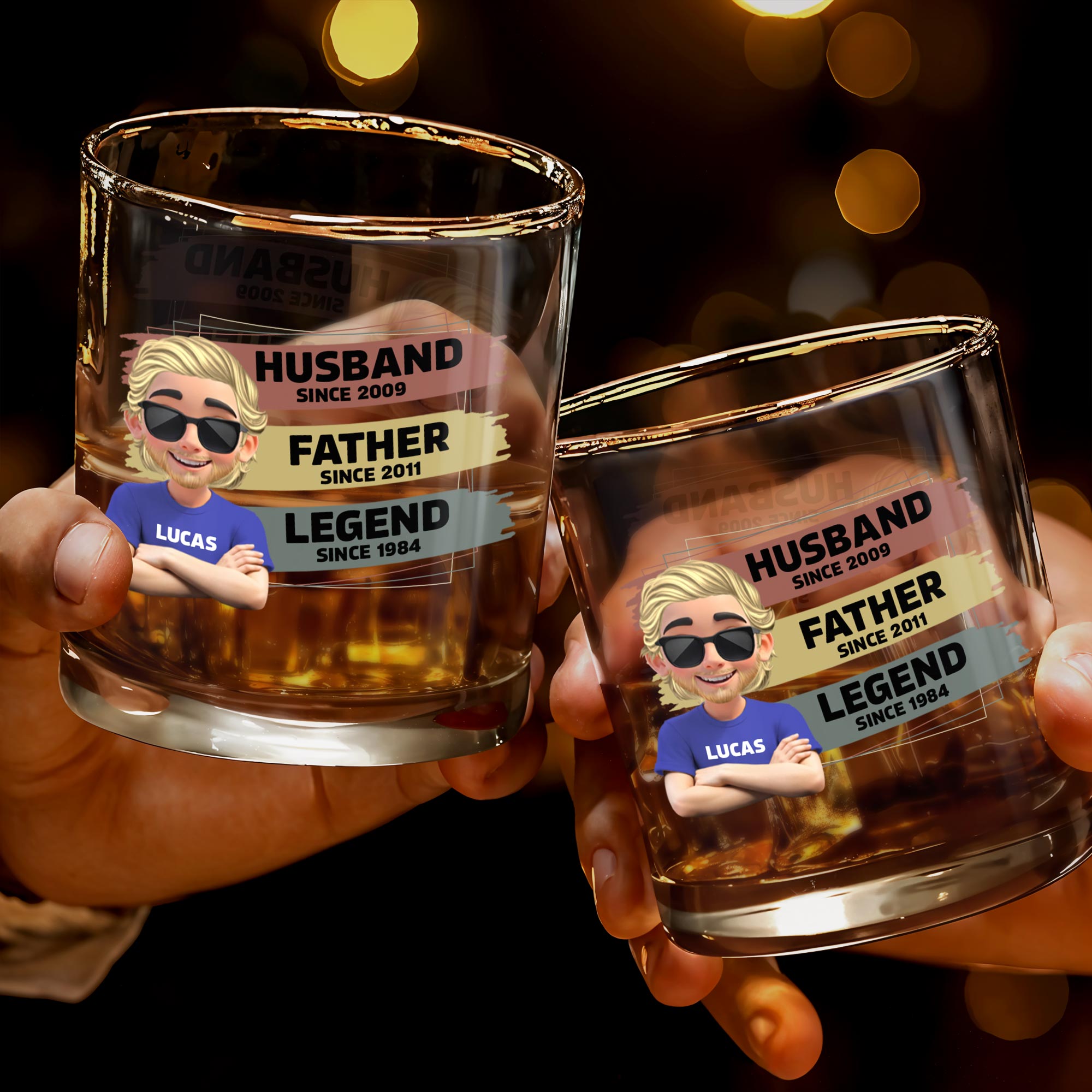 Husband, Father, Legend, Cartoon Character - Personalized Custom Whiskey Glass - DAD098_RWG