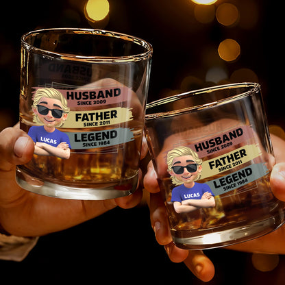 Husband, Father, Legend, Cartoon Character - Personalized Custom Whiskey Glass - DAD098_RWG
