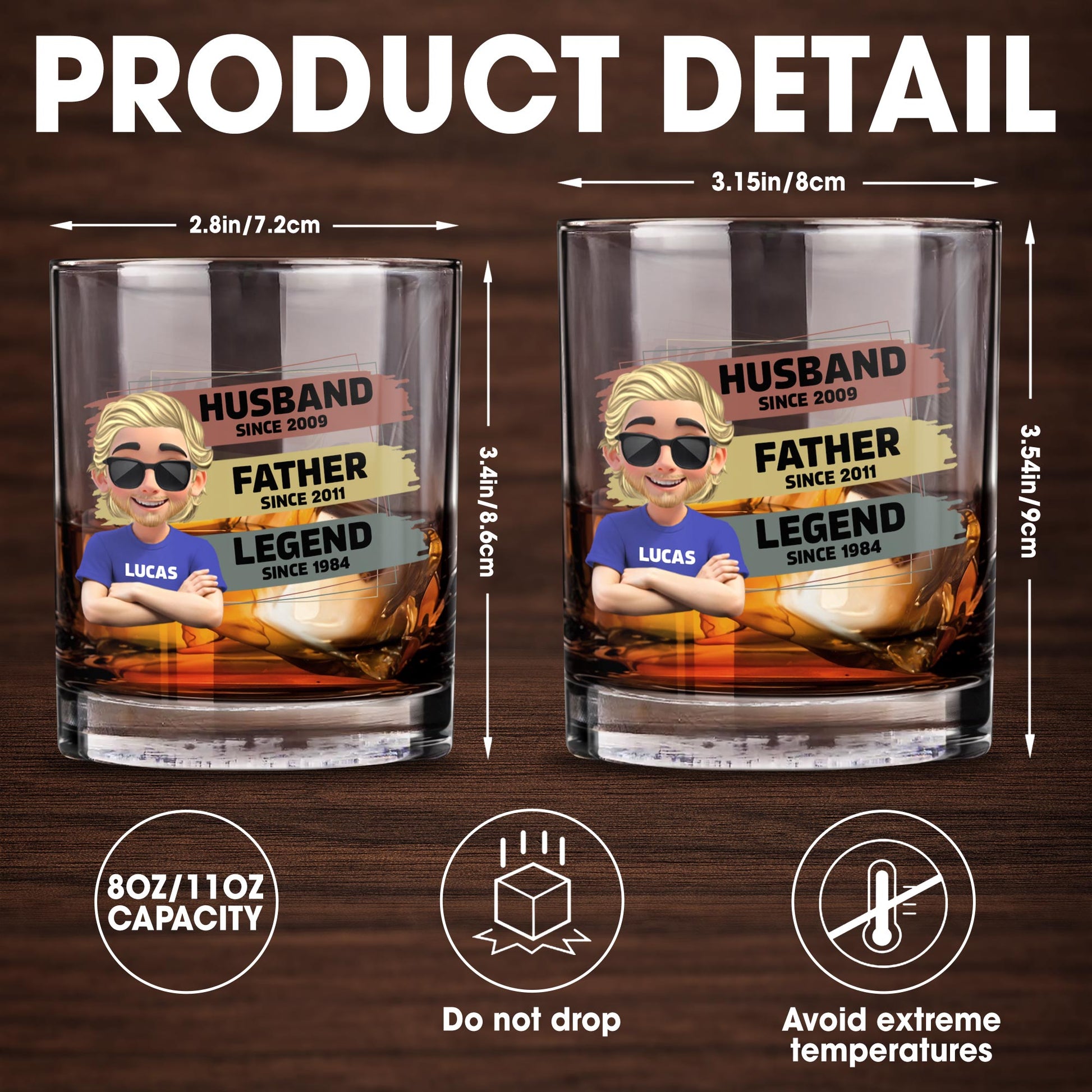 Husband, Father, Legend, Cartoon Character - Personalized Custom Whiskey Glass - DAD098_RWG