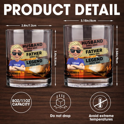 Husband, Father, Legend, Cartoon Character - Personalized Custom Whiskey Glass - DAD098_RWG