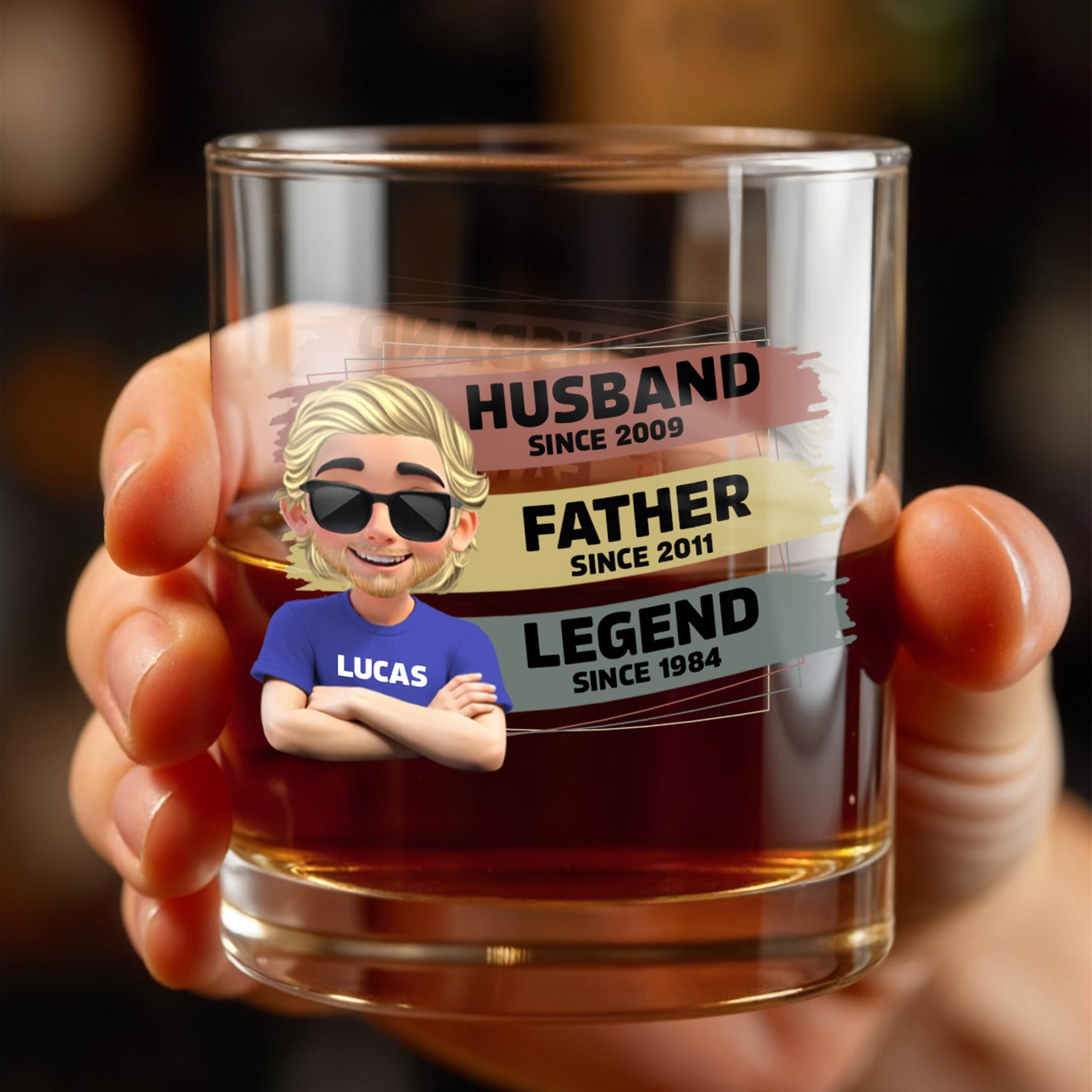 Husband, Father, Legend, Cartoon Character - Personalized Custom Whiskey Glass - DAD098_RWG