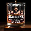 Surviving Fatherhood One Glass At A Time, Cartoon Family - Personalized Custom Whiskey Glass - DAD115_RWG
