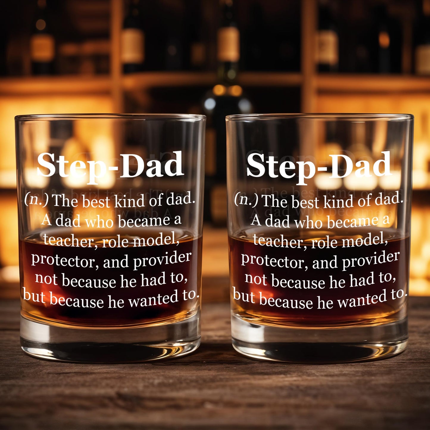 Step-Dad The Best Kind Of Dad, Text - Personalized Custom Whiskey Glass - DAD116_RWG