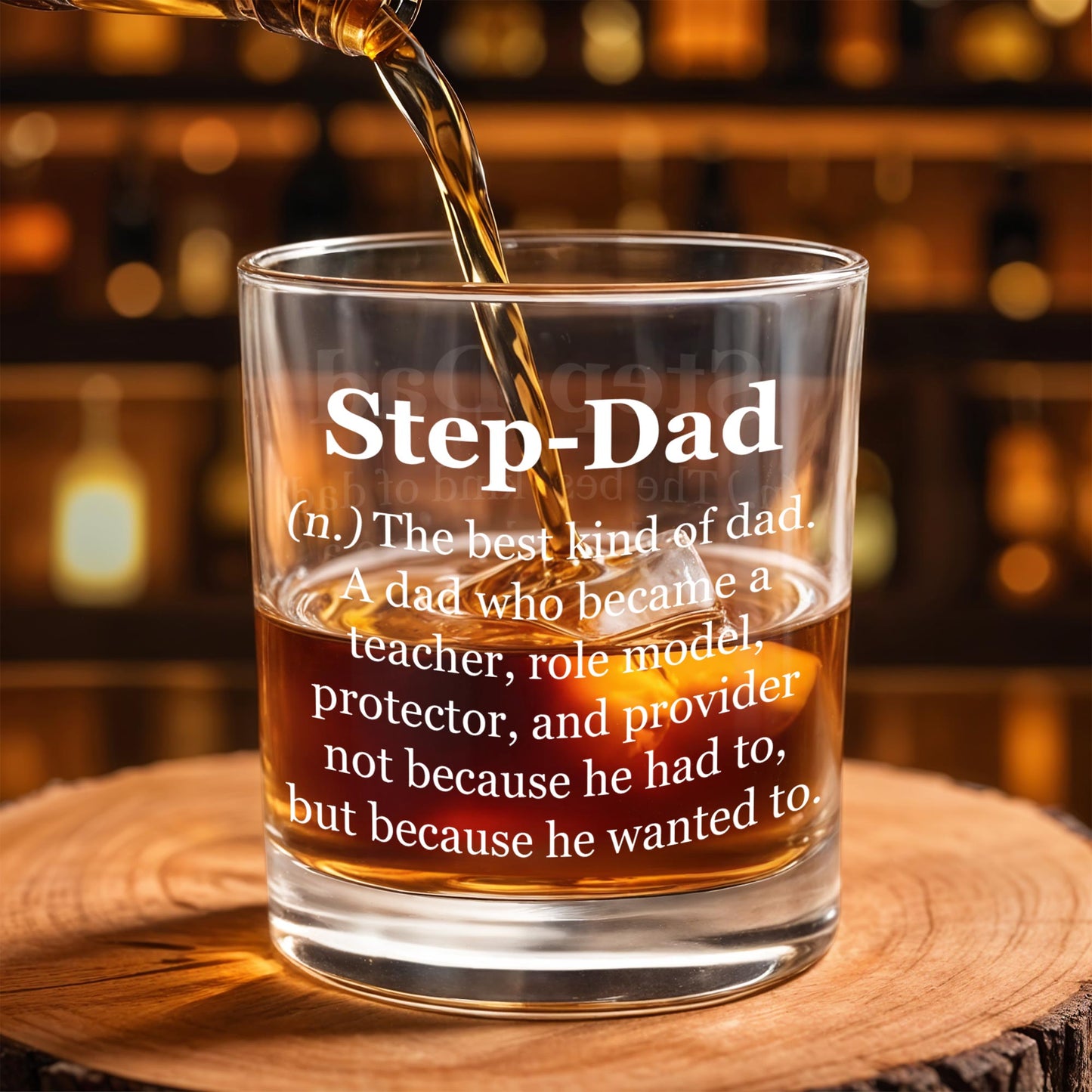 Step-Dad The Best Kind Of Dad, Text - Personalized Custom Whiskey Glass - DAD116_RWG