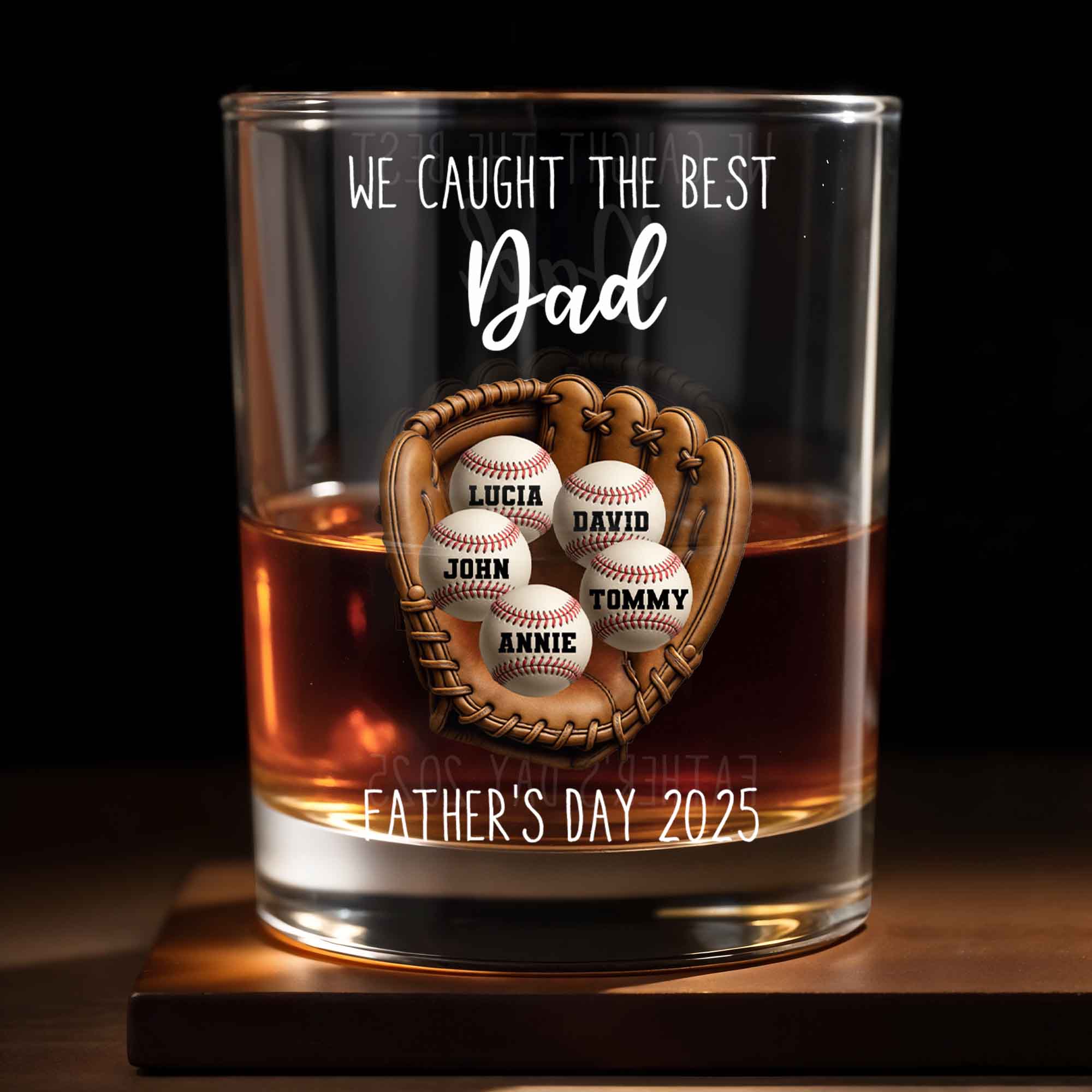 We Caught the Best Dad Baseball and Glove Design - Personalized Custom Whiskey Glass - DAD117_RWG