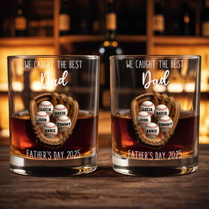We Caught the Best Dad Baseball and Glove Design - Personalized Custom Whiskey Glass - DAD117_RWG
