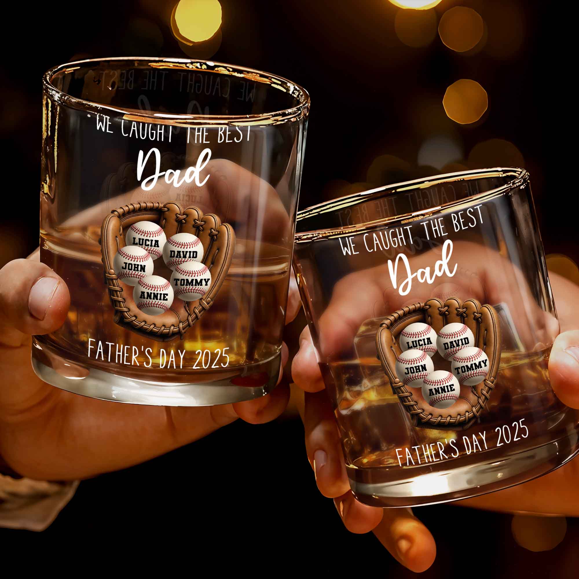 We Caught the Best Dad Baseball and Glove Design - Personalized Custom Whiskey Glass - DAD117_RWG