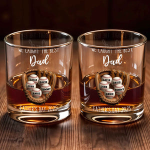 We Caught the Best Dad Baseball and Glove Design - Personalized Custom Whiskey Glass - DAD117_RWG
