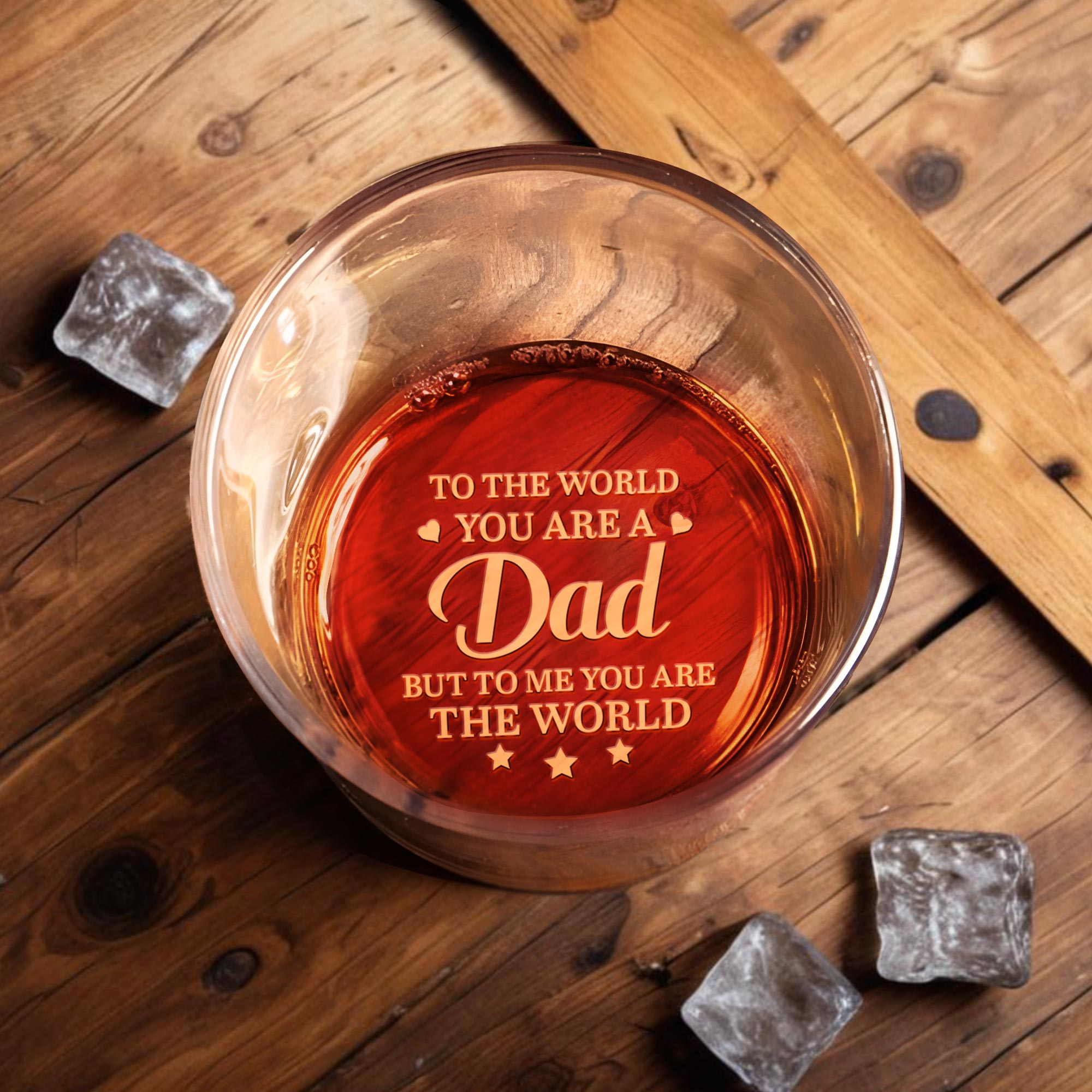 To The World You Are A Dad But To Me You Are The World, Stars - Personalized Engraved Whiskey Glass - DAD140_EWG