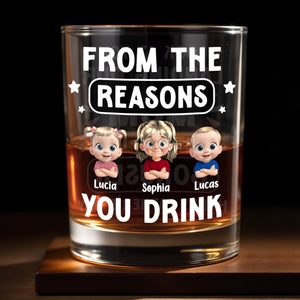 From The Reasons You Drink, Cartoon Children and Stars - Personalized Custom Whiskey Glass - DAD195_RWG