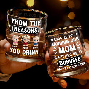 From The Reasons You Drink, Cartoon Children and Stars - Personalized Custom Whiskey Glass - DAD195_RWG