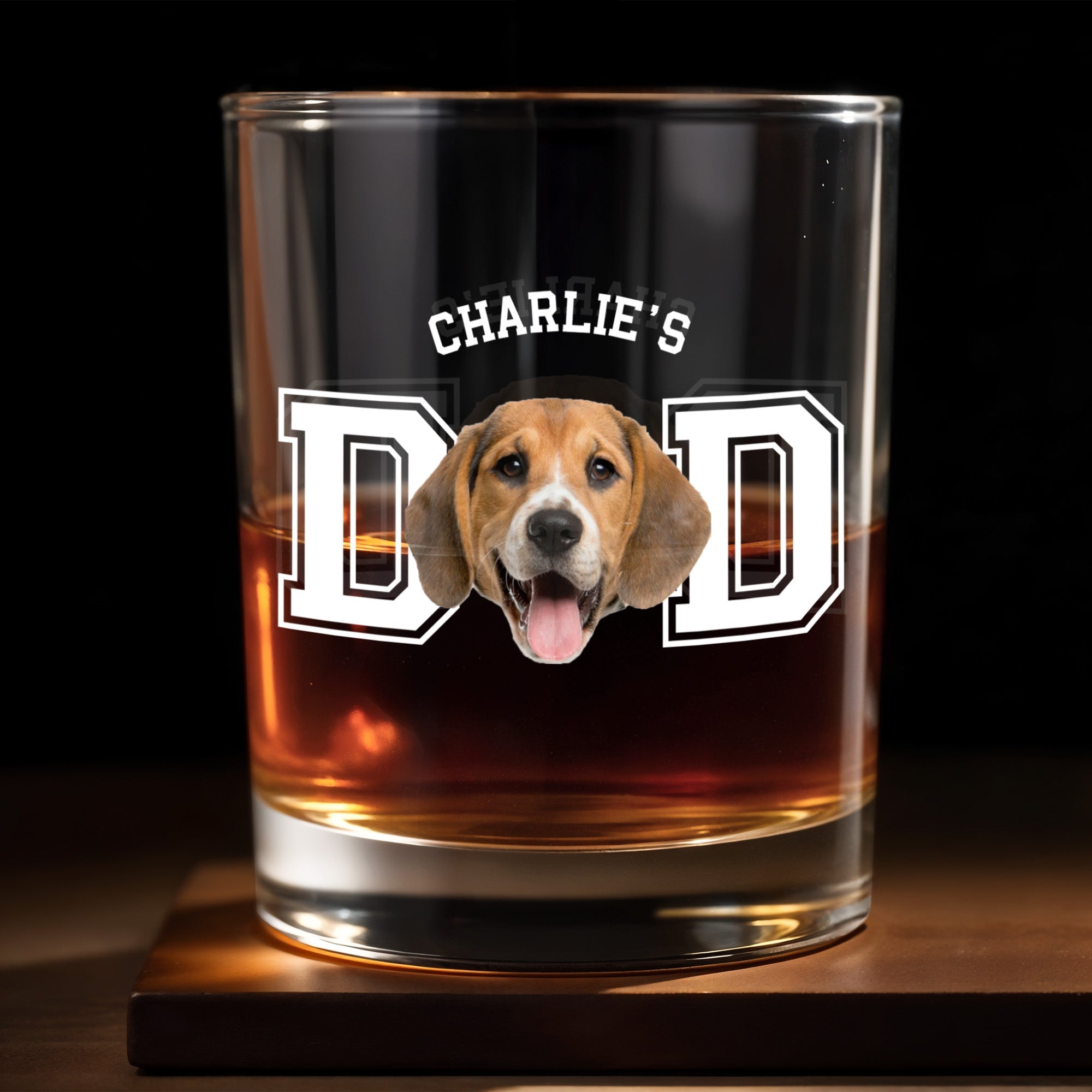 Dog Dad With Cute Dog Image - Personalized Custom Whiskey Glass - DAD196_RWG