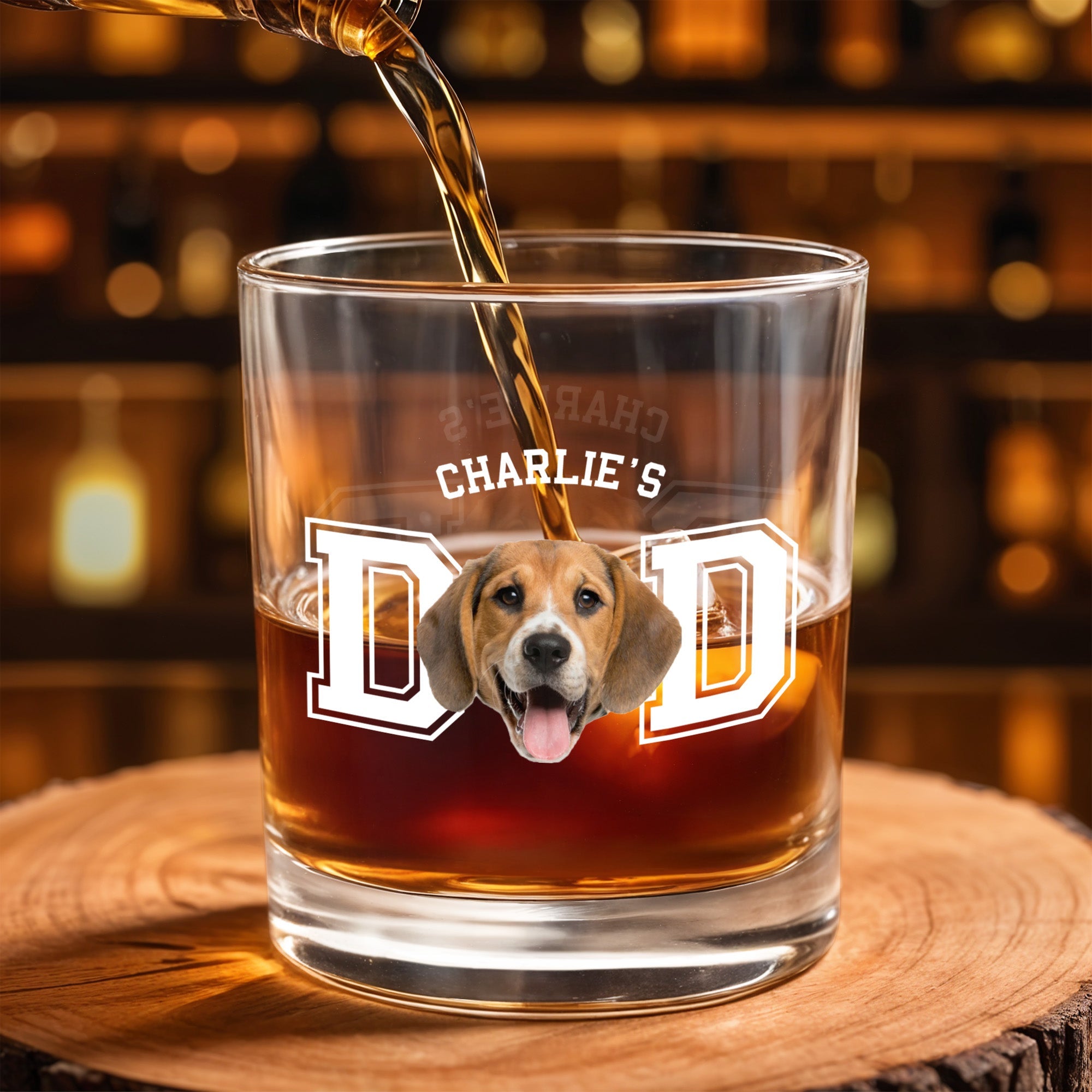 Dog Dad With Cute Dog Image - Personalized Custom Whiskey Glass - DAD196_RWG