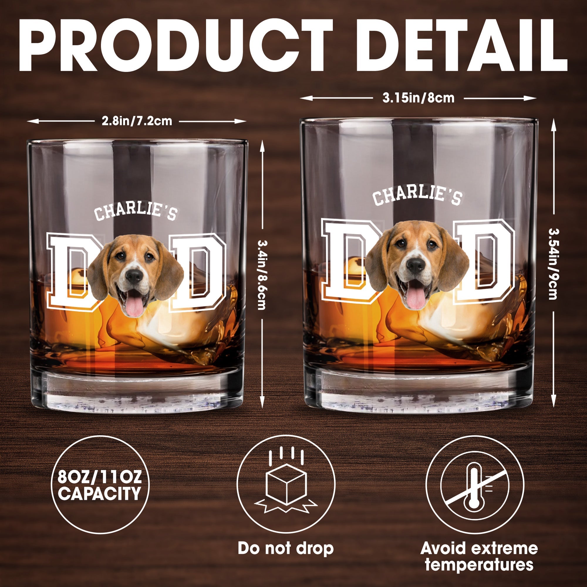 Dog Dad With Cute Dog Image - Personalized Custom Whiskey Glass - DAD196_RWG