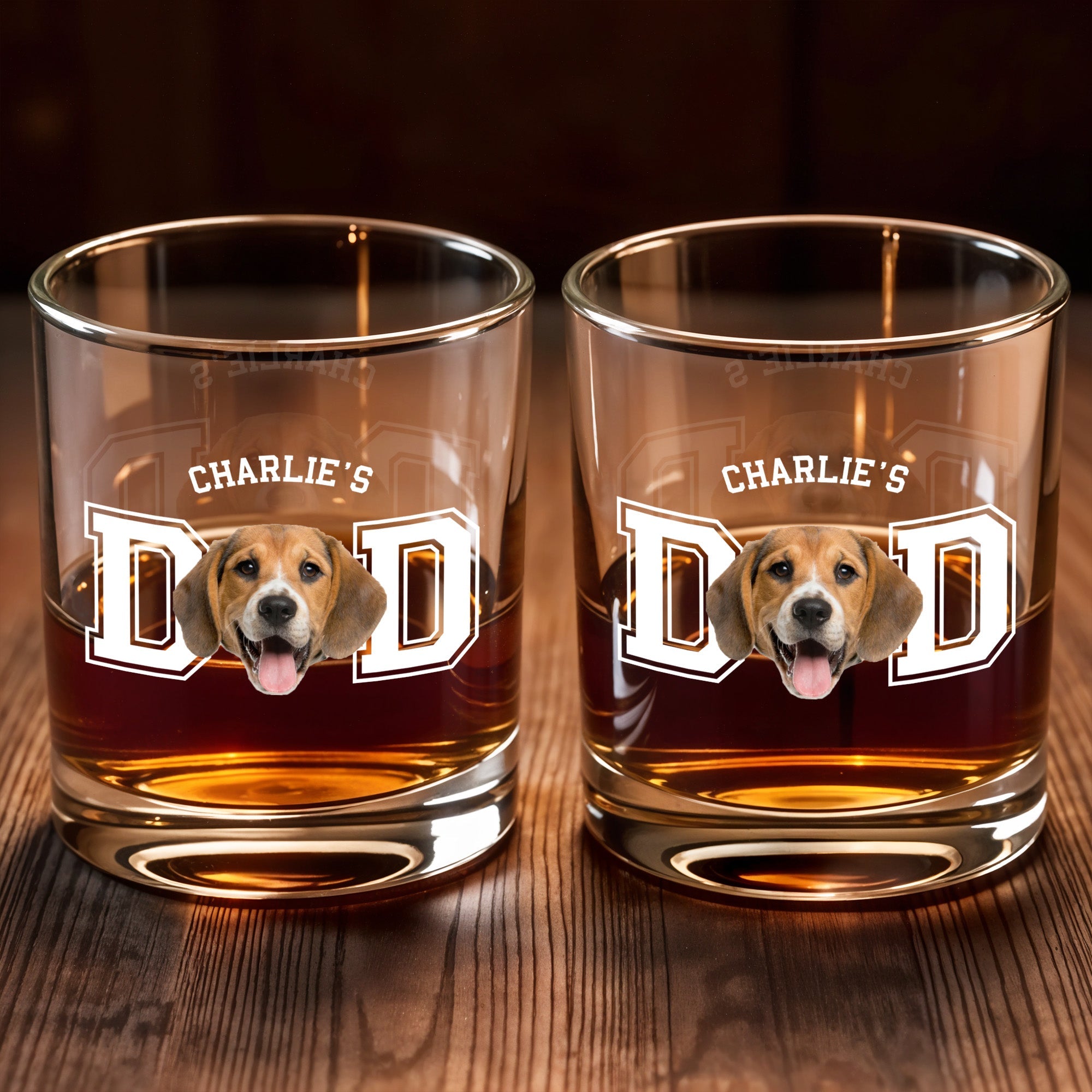 Dog Dad With Cute Dog Image - Personalized Custom Whiskey Glass - DAD196_RWG