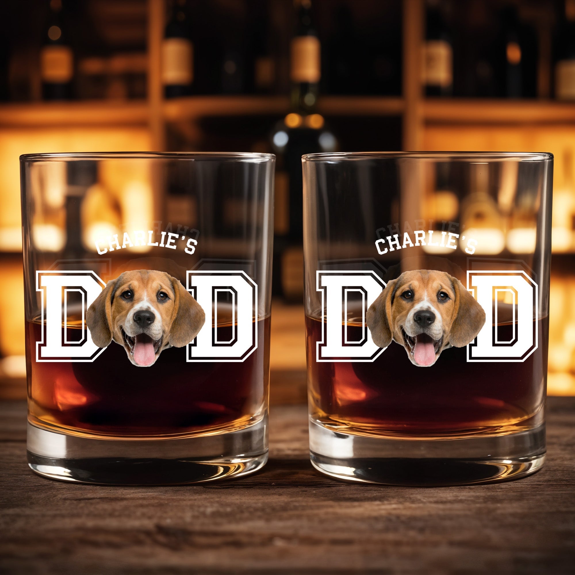 Dog Dad With Cute Dog Image - Personalized Custom Whiskey Glass - DAD196_RWG