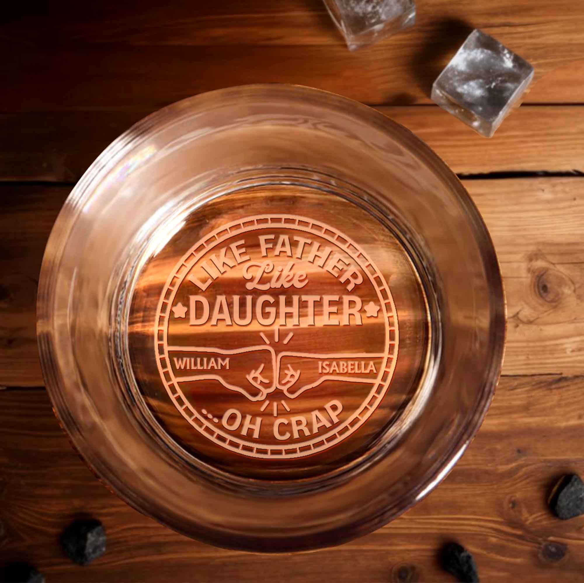 Like Father Like Daughter Oh Crap Two Fists Bumping - Personalized Engraved Whiskey Glass - DAD227_EWG