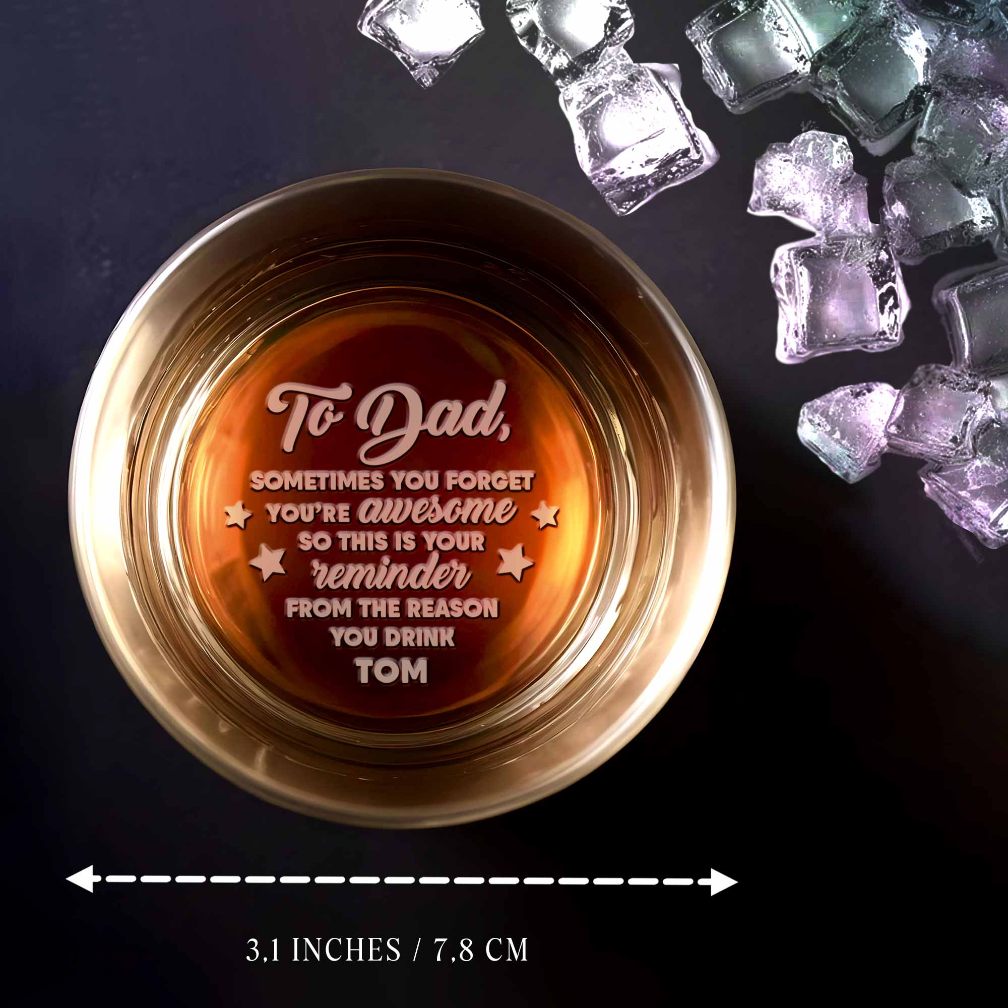 To Dad, Reminder You're Awesome, Stars Design - Personalized Engraved Whiskey Glass - DAD260_EWG