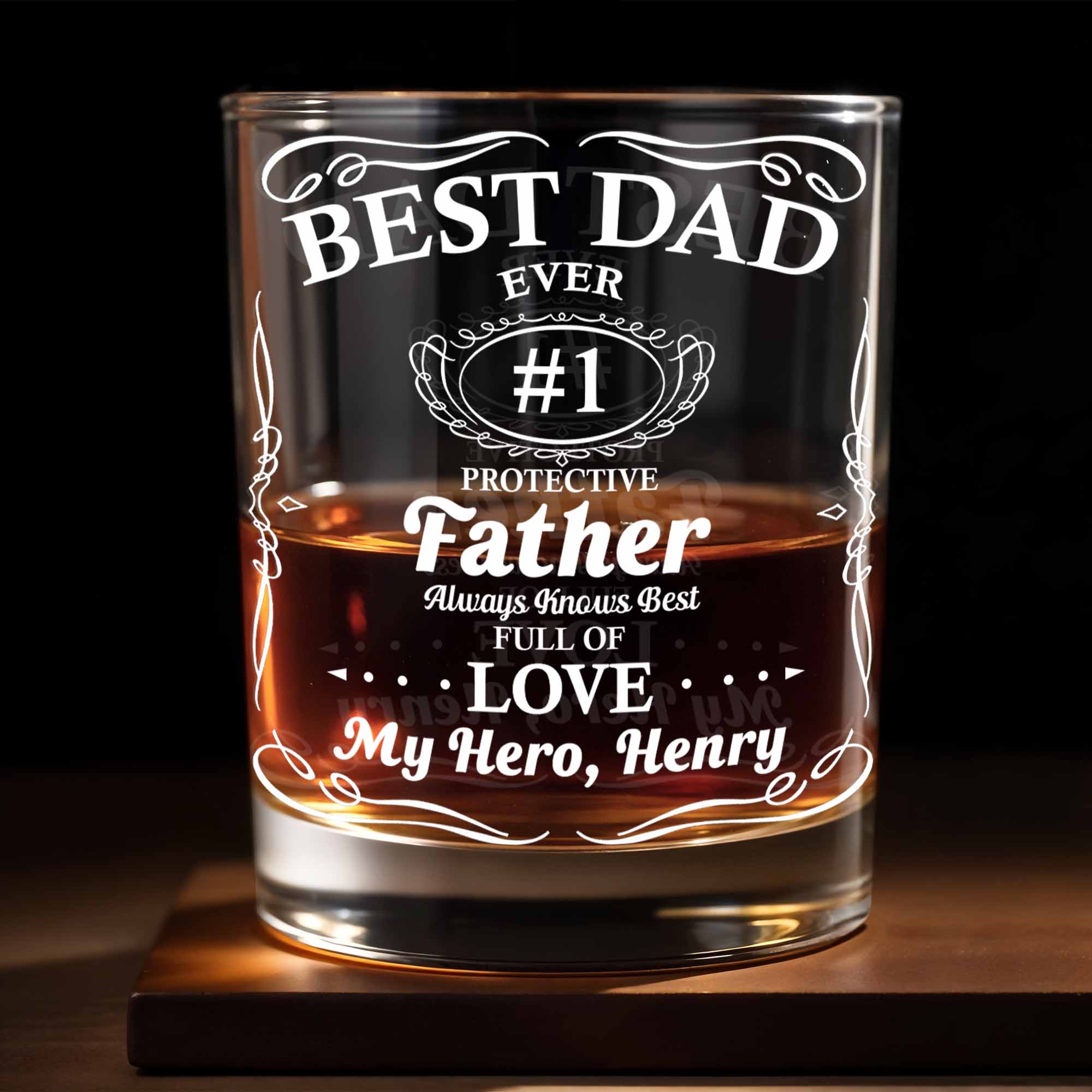 Best Dad Ever Trophy And Heart Design - Personalized Custom Whiskey Glass - DAD266_RWG