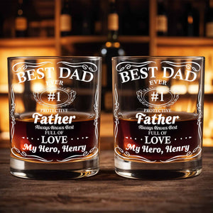 Best Dad Ever Trophy And Heart Design - Personalized Custom Whiskey Glass - DAD266_RWG