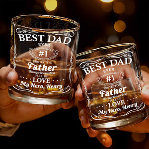 Best Dad Ever Trophy And Heart Design - Personalized Custom Whiskey Glass - DAD266_RWG