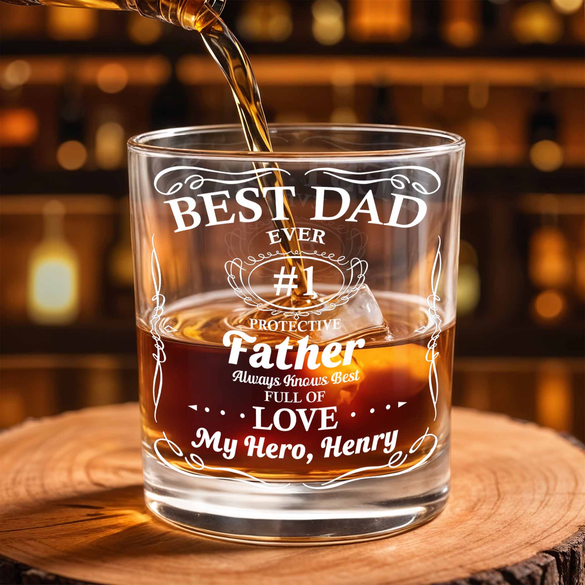 Best Dad Ever Trophy And Heart Design - Personalized Custom Whiskey Glass - DAD266_RWG