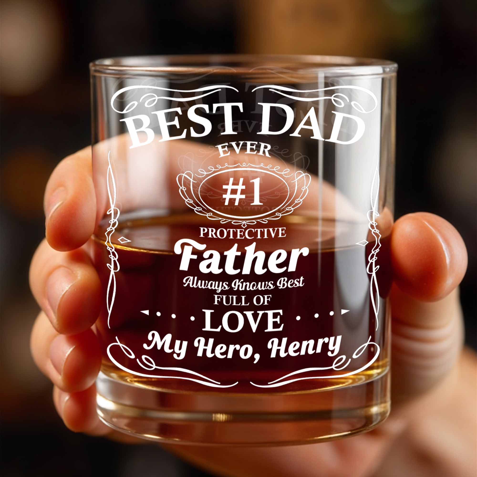 Best Dad Ever Trophy And Heart Design - Personalized Custom Whiskey Glass - DAD266_RWG