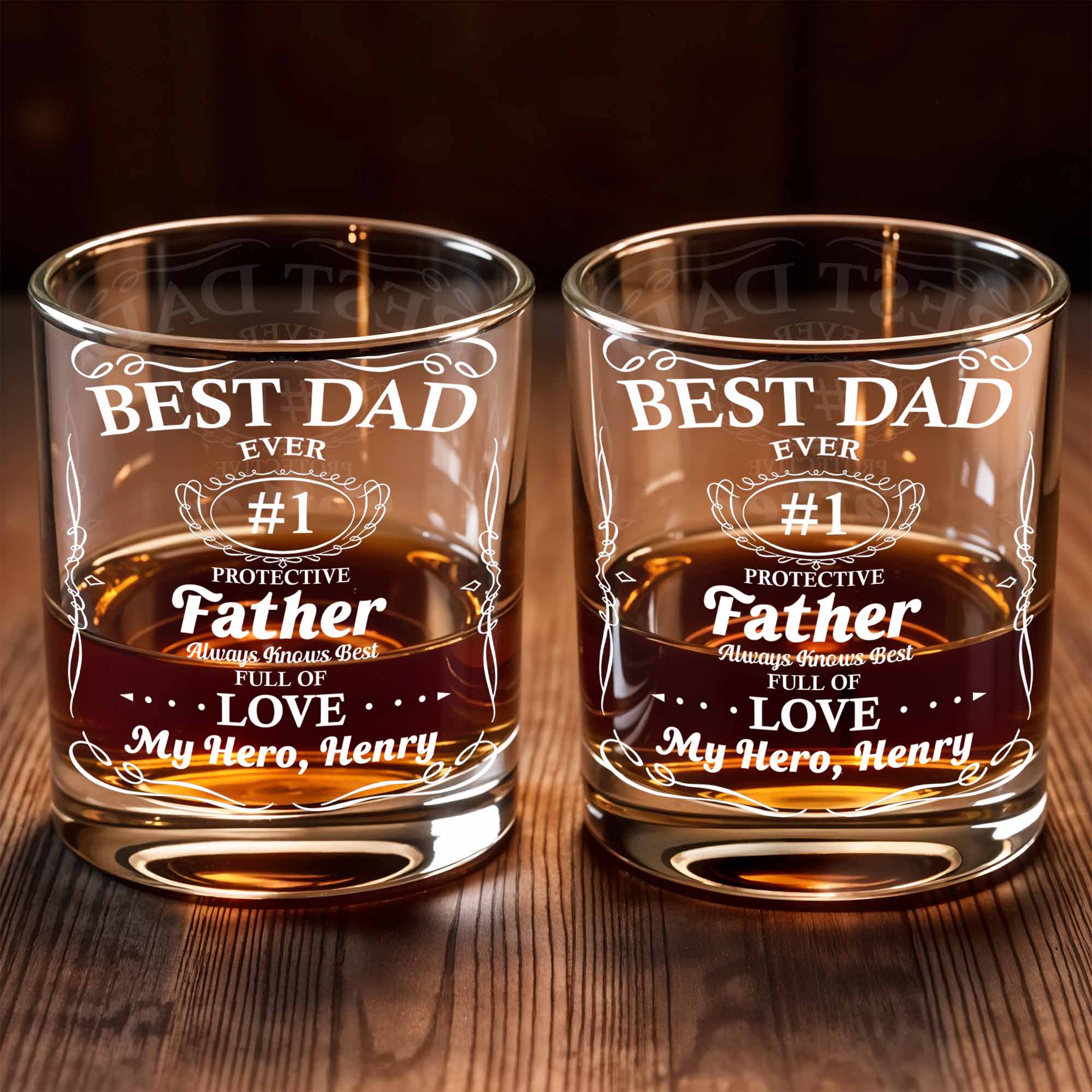 Best Dad Ever Trophy And Heart Design - Personalized Custom Whiskey Glass - DAD266_RWG