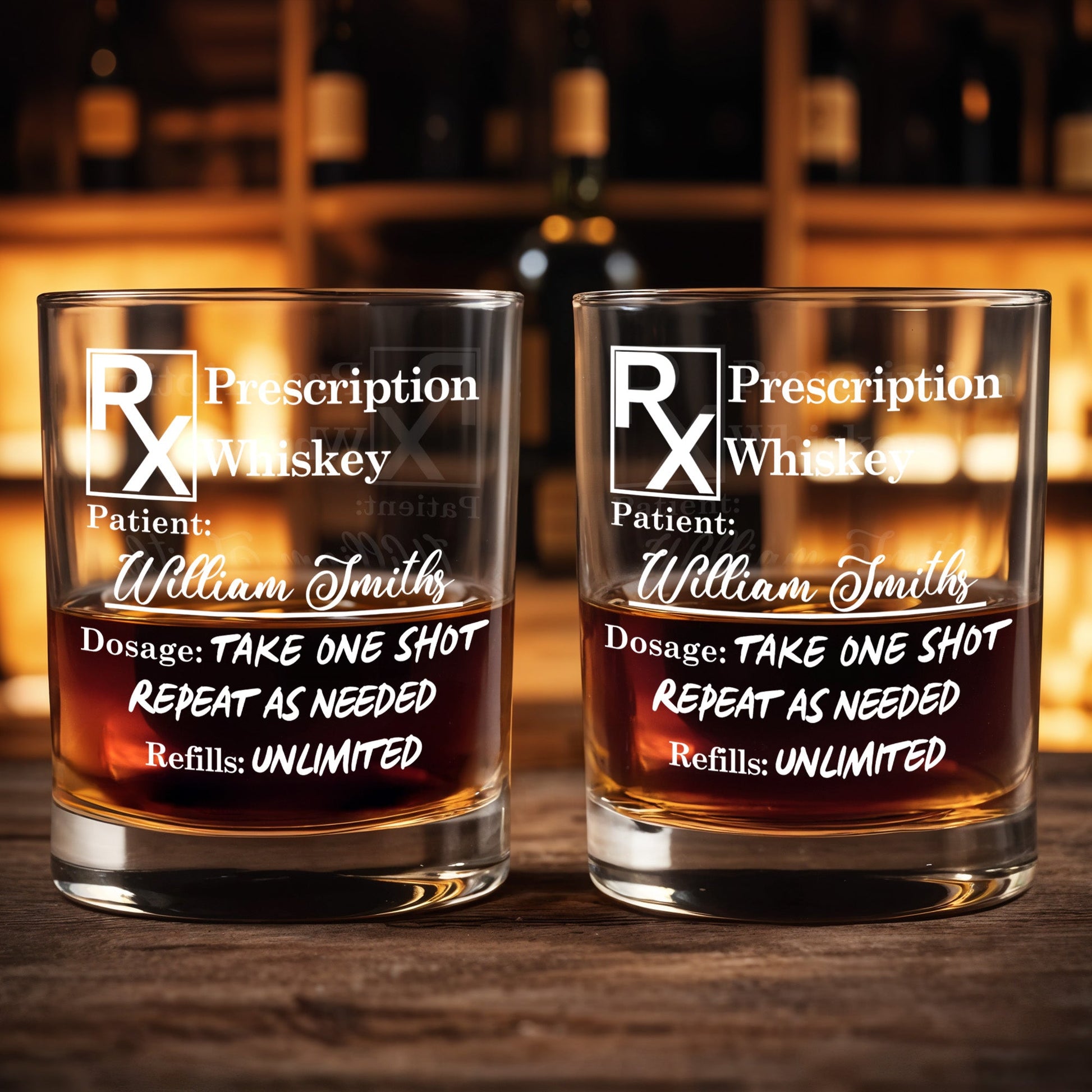 Prescription Whiskey Take One Shot Whiskey Glass - Personalized Custom Whiskey Glass - DAD273_RWG