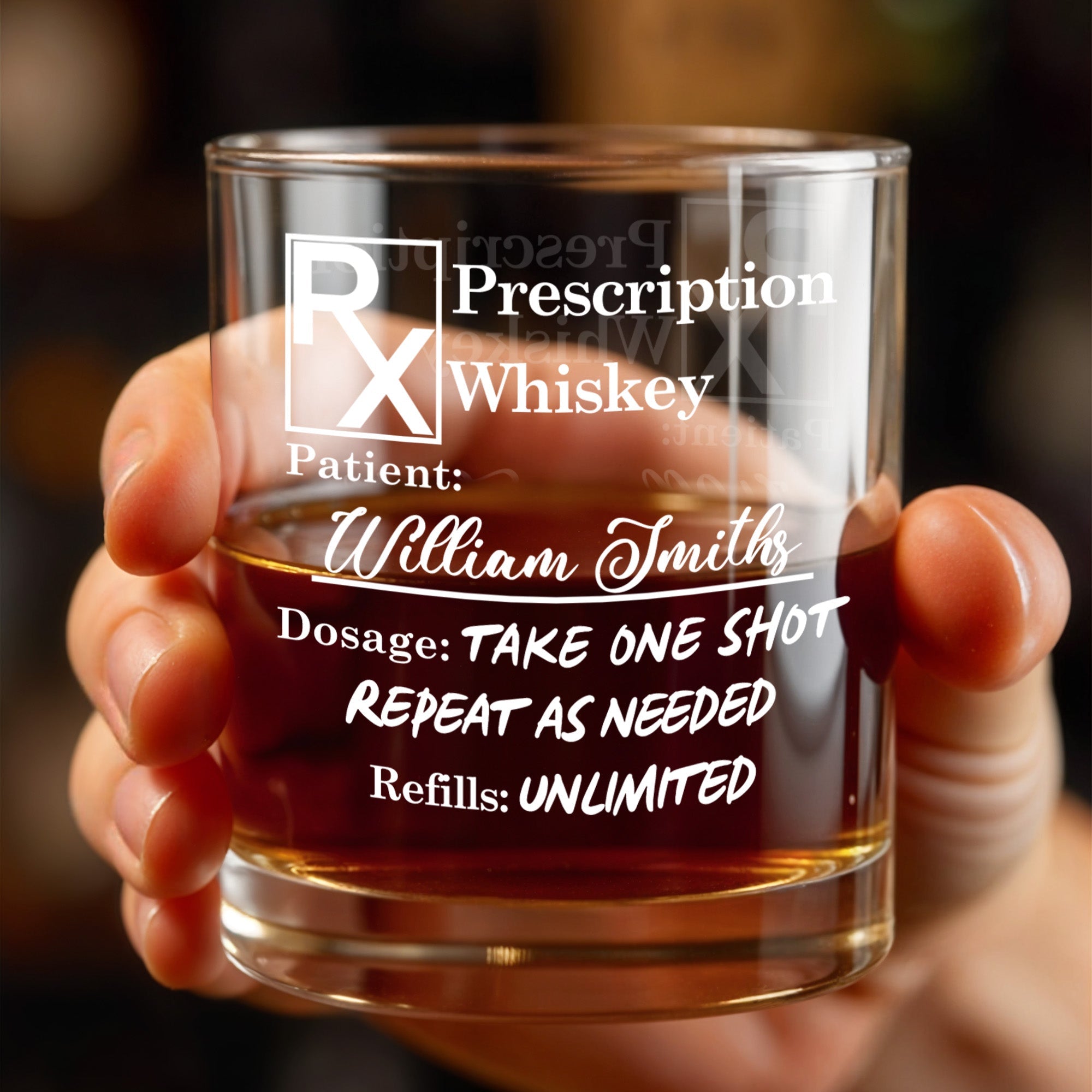 Prescription Whiskey Take One Shot Whiskey Glass - Personalized Custom Whiskey Glass - DAD273_RWG