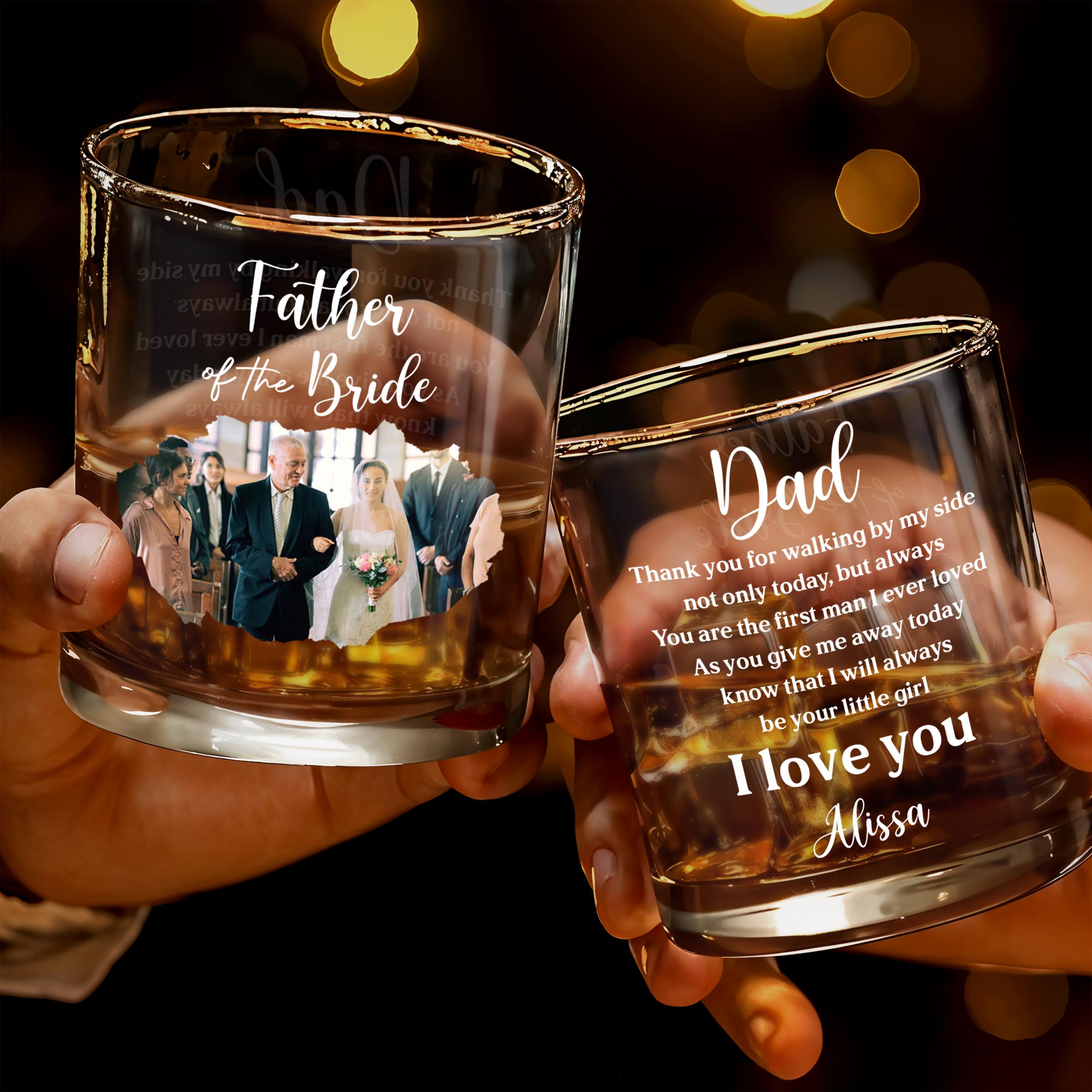 Father Of The Bride Wedding Photo Glass - Personalized Custom Whiskey Glass - DAD274_RWG