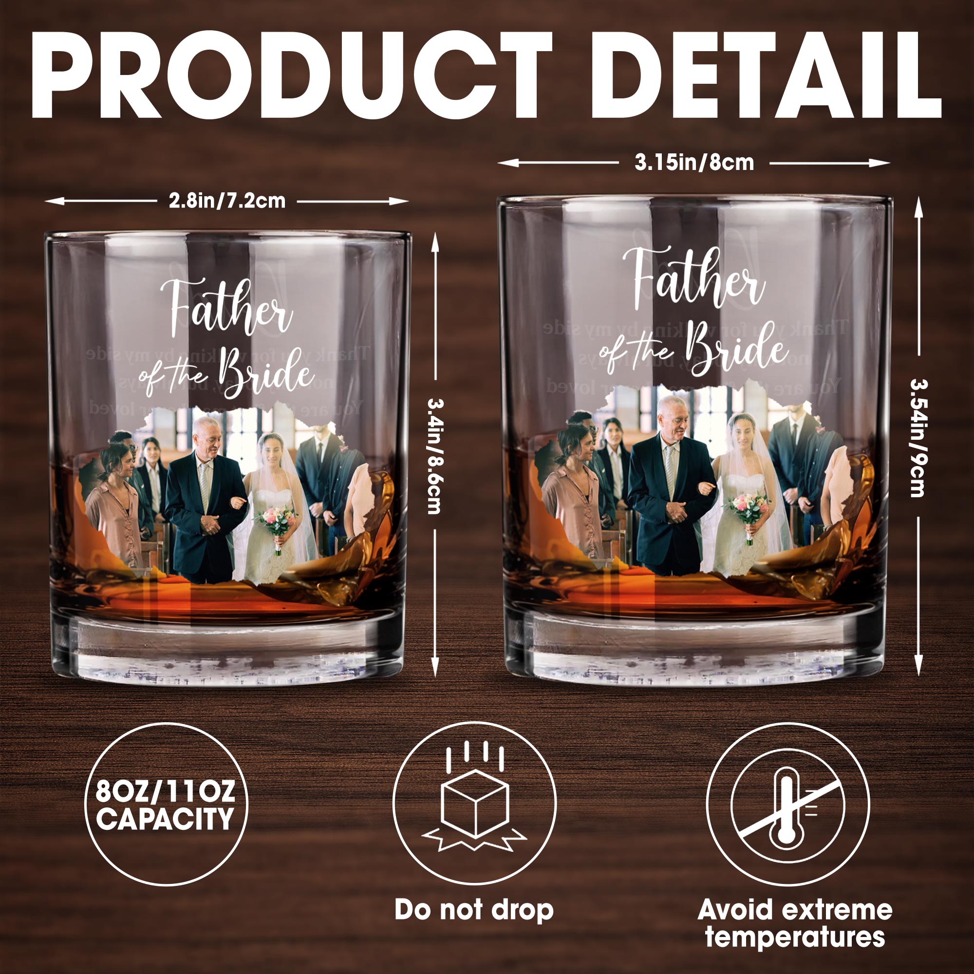 Father Of The Bride Wedding Photo Glass - Personalized Custom Whiskey Glass - DAD274_RWG