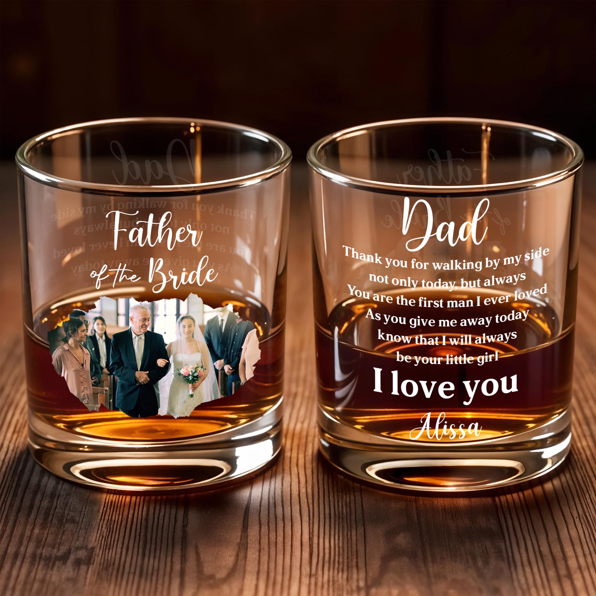 Father Of The Bride Wedding Photo Glass - Personalized Custom Whiskey Glass - DAD274_RWG