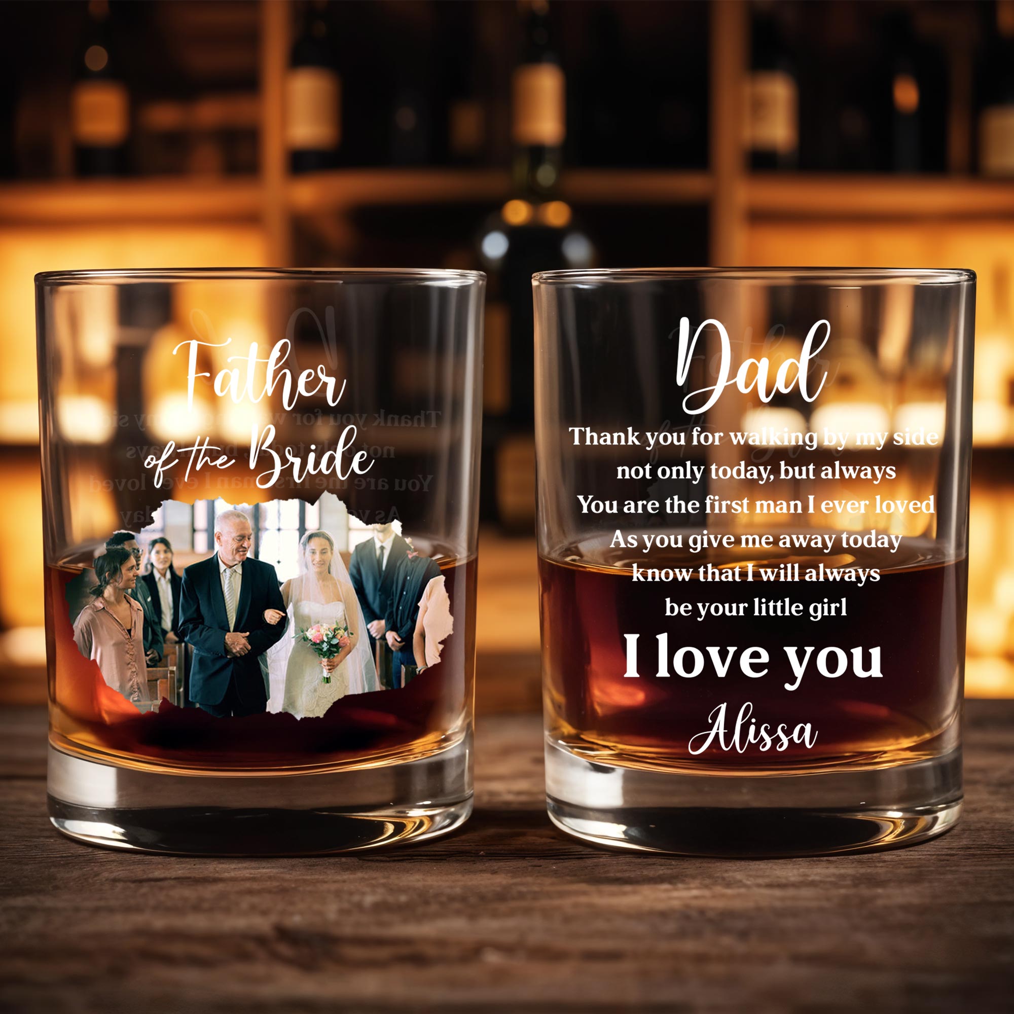 Father Of The Bride Wedding Photo Glass - Personalized Custom Whiskey Glass - DAD274_RWG