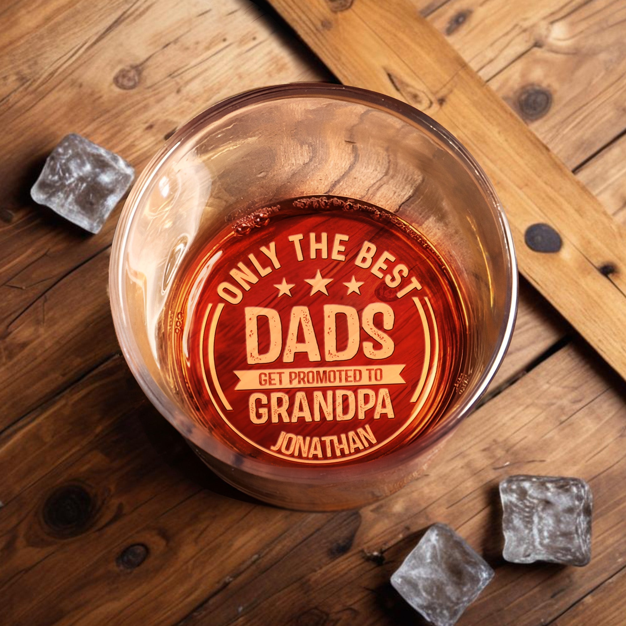 Only The Best Dads Get Promoted To Grandpa With Stars - Personalized Engraved Whiskey Glass - DAD276_EWG