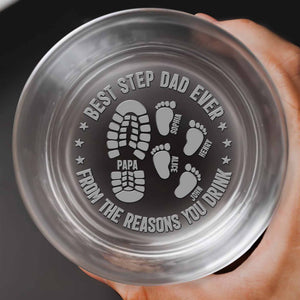 Best Step Dad Ever, Footprints Design - Personalized Engraved Whiskey Glass - DAD277_EWG
