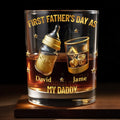 First Father's Day As My Daddy With Baby Bottle And Whiskey Glass - Personalized Custom Whiskey Glass - DAD282_RWG