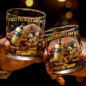 First Father's Day As My Daddy With Baby Bottle And Whiskey Glass - Personalized Custom Whiskey Glass - DAD282_RWG
