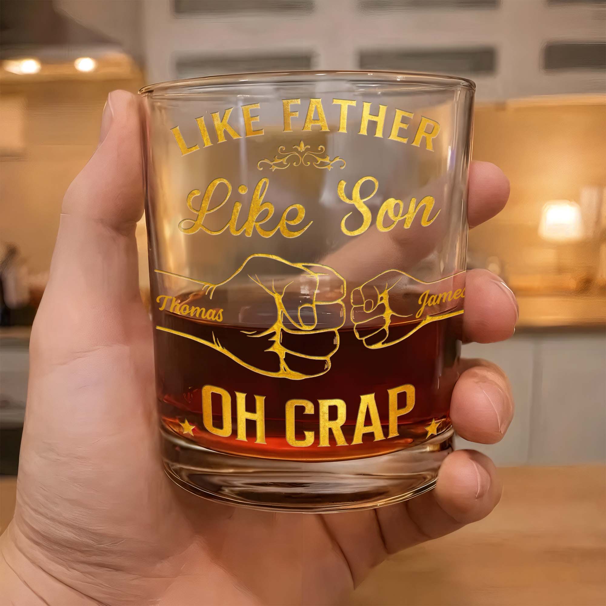 Like Father Like Son Oh Crap Best Dad Ever Fist Bump - Personalized Whiskey Glass - DAD285_PRIWI