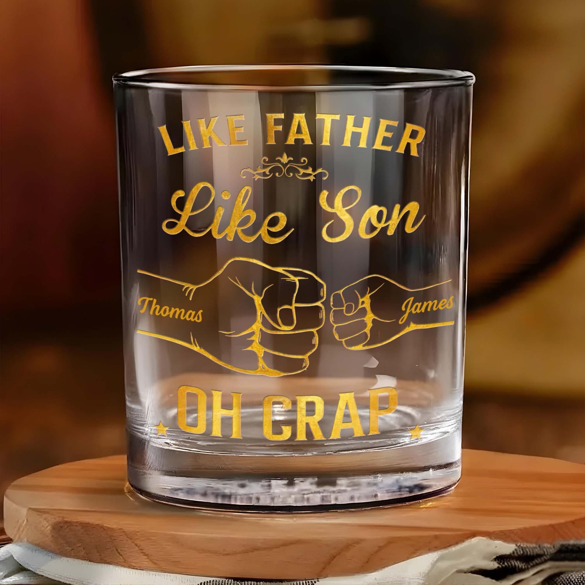 Like Father Like Son Oh Crap Best Dad Ever Fist Bump - Personalized Whiskey Glass - DAD285_PRIWI