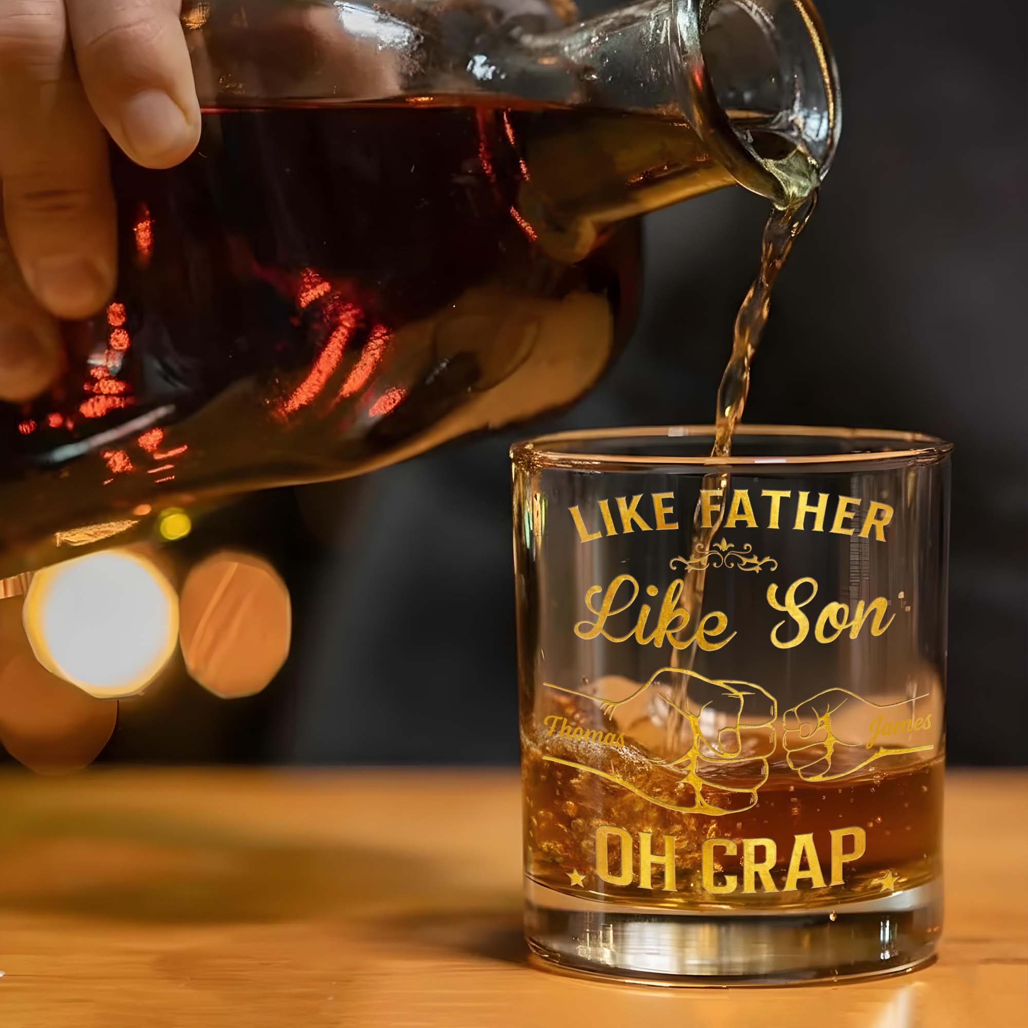Like Father Like Son Oh Crap Best Dad Ever Fist Bump - Personalized Whiskey Glass - DAD285_PRIWI