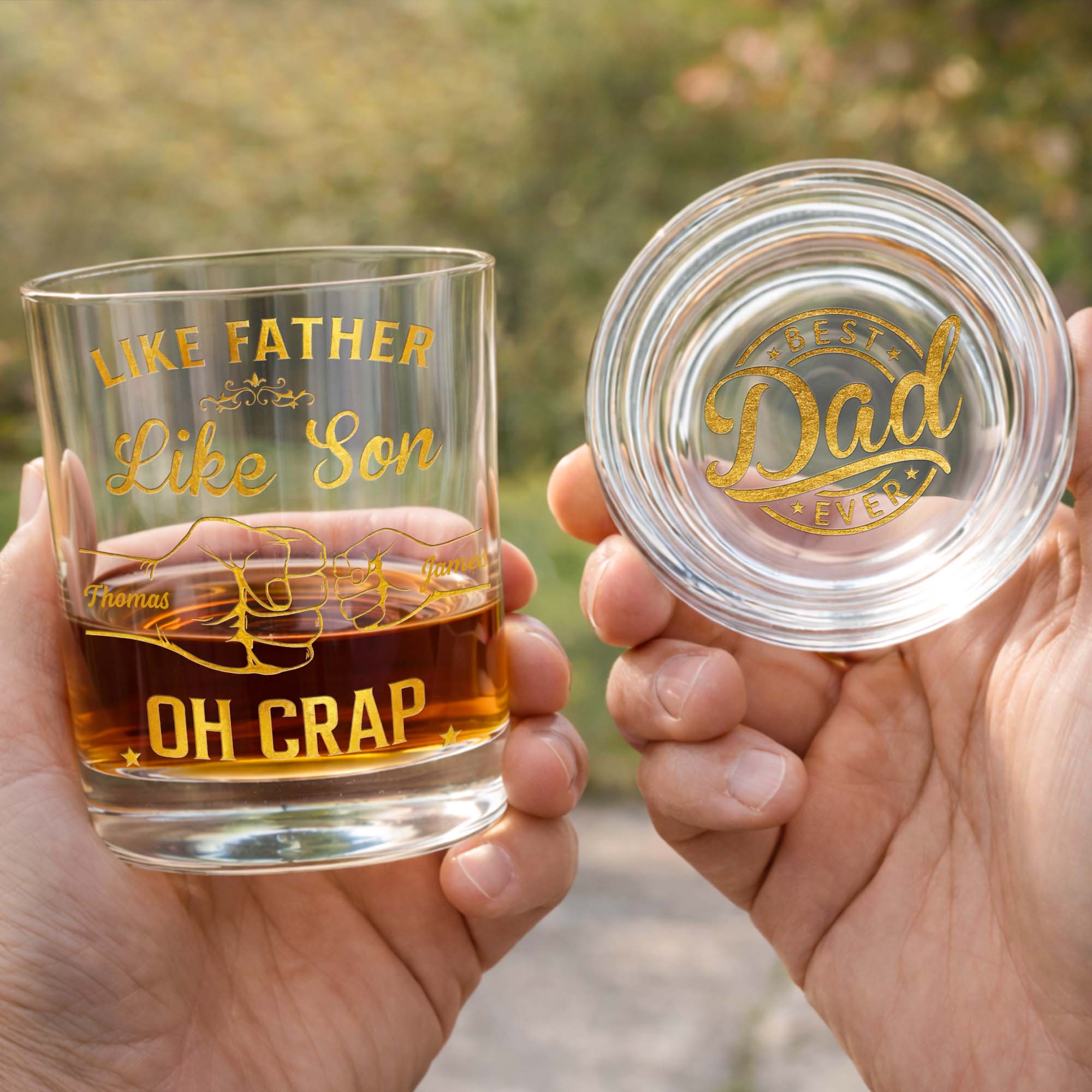 Like Father Like Son Oh Crap Best Dad Ever Fist Bump - Personalized Whiskey Glass - DAD285_PRIWI