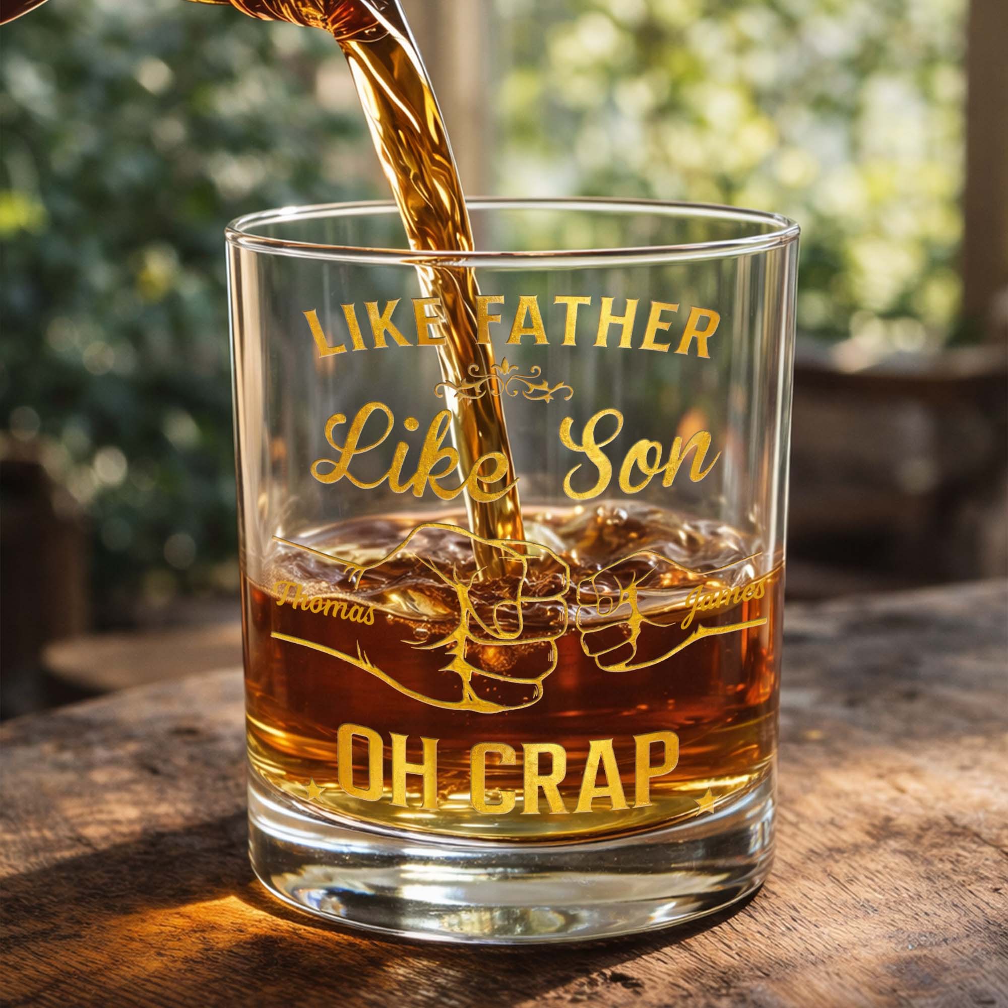 Like Father Like Son Oh Crap Best Dad Ever Fist Bump - Personalized Whiskey Glass - DAD285_PRIWI