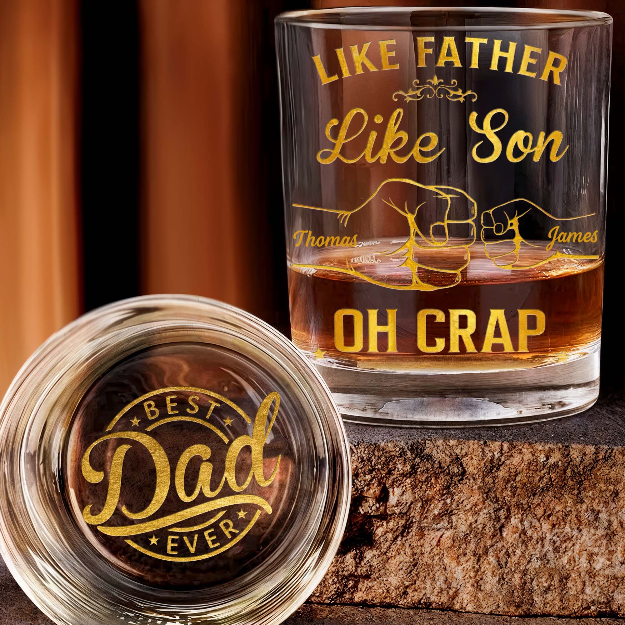 Like Father Like Son Oh Crap Best Dad Ever Fist Bump - Personalized Whiskey Glass - DAD285_PRIWI