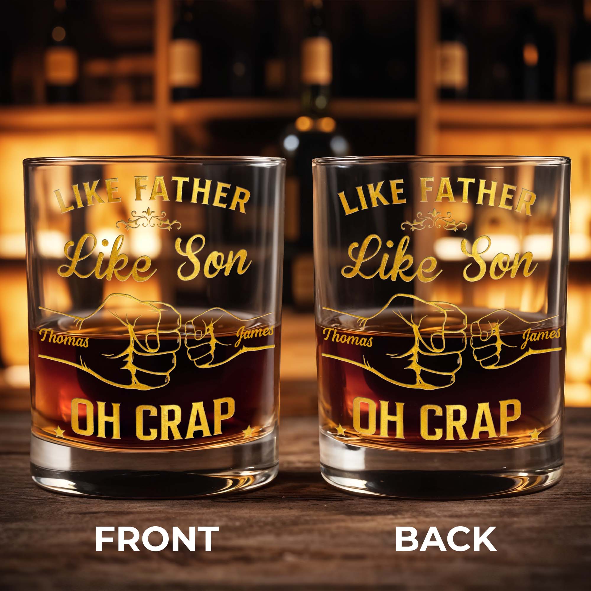 Like Father Like Son Oh Crap Best Dad Ever Fist Bump - Personalized Whiskey Glass - DAD285_PRIWI