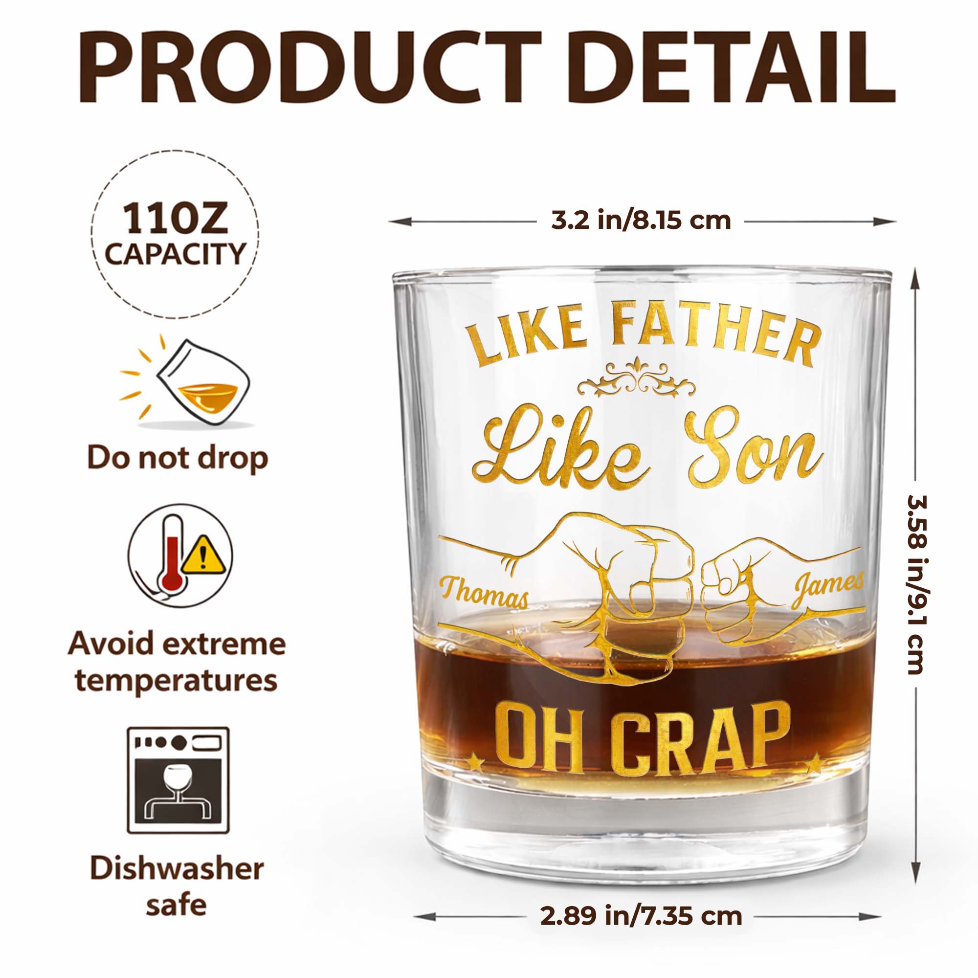 Like Father Like Son Oh Crap Best Dad Ever Fist Bump - Personalized Whiskey Glass - DAD285_PRIWI