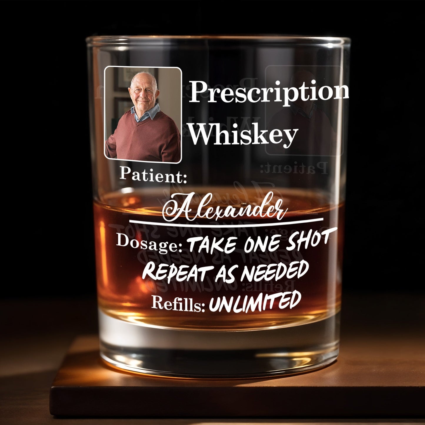 Prescription Whiskey Take One Shot Repeat As Needed - Personalized Custom Whiskey Glass - DAD290_RWG
