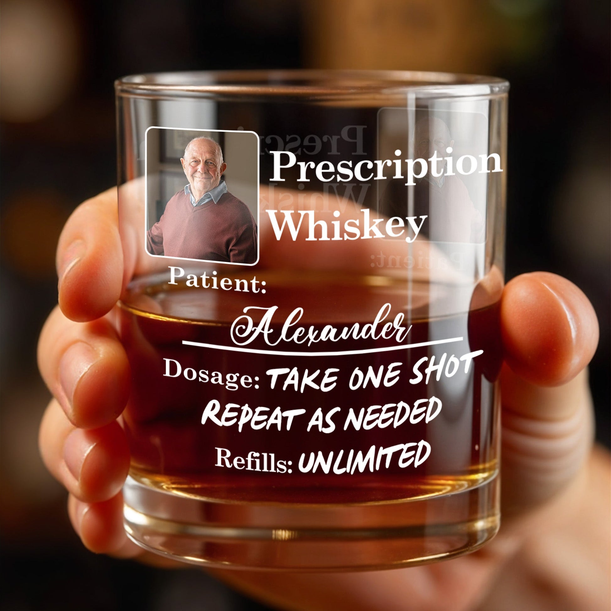 Prescription Whiskey Take One Shot Repeat As Needed - Personalized Custom Whiskey Glass - DAD290_RWG