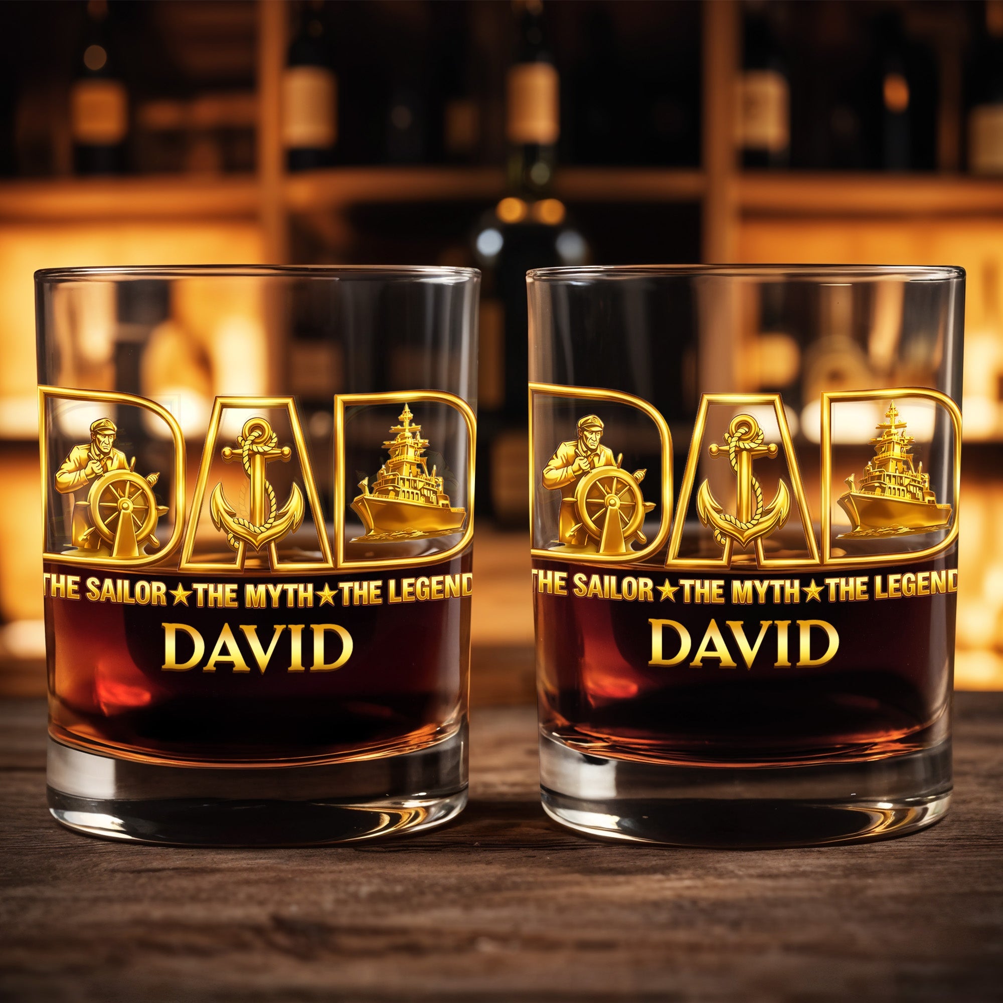 The Sailor The Myth The Legend Sailor Anchor And Ship - Personalized Custom Whiskey Glass - DAD293_RWG
