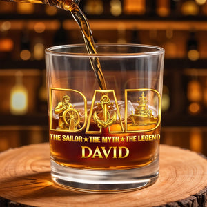 The Sailor The Myth The Legend Sailor Anchor And Ship - Personalized Custom Whiskey Glass - DAD293_RWG